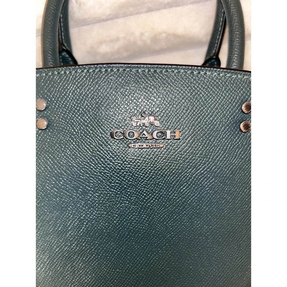 Coach Mini Lillie Carryall Forest Green Crossgrain Leather Satchel Crossbody Bag